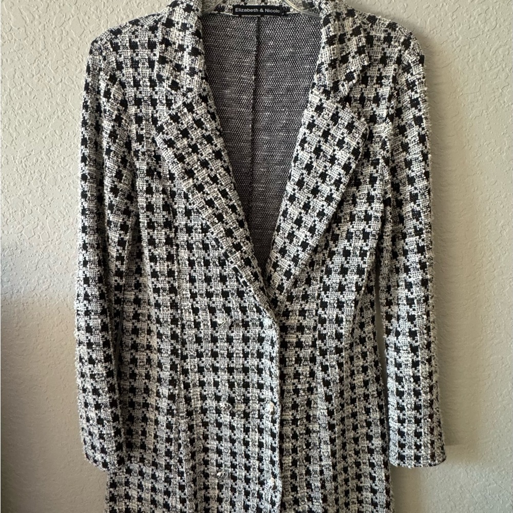 Elizabeth and James Black and White Checkered Blazer